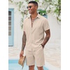image:imageCOOFANDY Mens 2 Pieces Cotton Linen Set Short Sleeve Button Down Shirts Summer Beach Shorts Casual OutfitsShallow Coffee