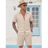 image:imageCOOFANDY Mens 2 Pieces Cotton Linen Set Short Sleeve Button Down Shirts Summer Beach Shorts Casual OutfitsShallow Coffee