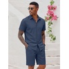 image:imageCOOFANDY Mens 2 Pieces Cotton Linen Set Short Sleeve Button Down Shirts Summer Beach Shorts Casual OutfitsViolets