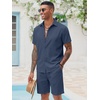 image:imageCOOFANDY Mens 2 Pieces Cotton Linen Set Short Sleeve Button Down Shirts Summer Beach Shorts Casual OutfitsViolets