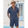 image:imageCOOFANDY Mens 2 Pieces Cotton Linen Set Short Sleeve Button Down Shirts Summer Beach Shorts Casual OutfitsViolets