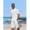 image:imageCOOFANDY Mens 2 Pieces Linen Set Casual Henley Shirts Short Sleeve Beach Yoga Shorts Summer Pants Outfits01white
