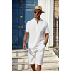 image:imageCOOFANDY Mens 2 Pieces Linen Set Casual Henley Shirts Short Sleeve Beach Yoga Shorts Summer Pants Outfits01white