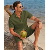 image:imageCOOFANDY Mens 2 Pieces Linen Set Casual Henley Shirts Short Sleeve Beach Yoga Shorts Summer Pants OutfitsArmy Green
