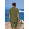 image:imageCOOFANDY Mens 2 Pieces Linen Set Casual Henley Shirts Short Sleeve Beach Yoga Shorts Summer Pants OutfitsArmy Green