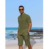image:imageCOOFANDY Mens 2 Pieces Linen Set Casual Henley Shirts Short Sleeve Beach Yoga Shorts Summer Pants OutfitsArmy Green