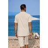image:imageCOOFANDY Mens 2 Pieces Linen Set Casual Henley Shirts Short Sleeve Beach Yoga Shorts Summer Pants OutfitsBeige