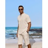 image:imageCOOFANDY Mens 2 Pieces Linen Set Casual Henley Shirts Short Sleeve Beach Yoga Shorts Summer Pants OutfitsBeige