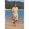 image:imageCOOFANDY Mens 2 Pieces Linen Set Casual Henley Shirts Short Sleeve Beach Yoga Shorts Summer Pants OutfitsBeige