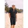 image:imageCOOFANDY Mens 2 Pieces Linen Set Casual Henley Shirts Short Sleeve Beach Yoga Shorts Summer Pants OutfitsBlack