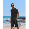 image:imageCOOFANDY Mens 2 Pieces Linen Set Casual Henley Shirts Short Sleeve Beach Yoga Shorts Summer Pants OutfitsBlack