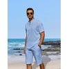 image:imageCOOFANDY Mens 2 Pieces Linen Set Casual Henley Shirts Short Sleeve Beach Yoga Shorts Summer Pants OutfitsBlue