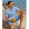 image:imageCOOFANDY Mens 2 Pieces Linen Set Casual Henley Shirts Short Sleeve Beach Yoga Shorts Summer Pants OutfitsBlue