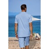 image:imageCOOFANDY Mens 2 Pieces Linen Set Casual Henley Shirts Short Sleeve Beach Yoga Shorts Summer Pants OutfitsBlue