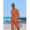 image:imageCOOFANDY Mens 2 Pieces Linen Set Casual Henley Shirts Short Sleeve Beach Yoga Shorts Summer Pants OutfitsCaramel