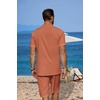 image:imageCOOFANDY Mens 2 Pieces Linen Set Casual Henley Shirts Short Sleeve Beach Yoga Shorts Summer Pants OutfitsCaramel