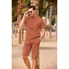 image:imageCOOFANDY Mens 2 Pieces Linen Set Casual Henley Shirts Short Sleeve Beach Yoga Shorts Summer Pants OutfitsCaramel