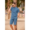 image:imageCOOFANDY Mens 2 Pieces Linen Set Casual Henley Shirts Short Sleeve Beach Yoga Shorts Summer Pants OutfitsDark Blue