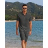 image:imageCOOFANDY Mens 2 Pieces Linen Set Casual Henley Shirts Short Sleeve Beach Yoga Shorts Summer Pants OutfitsDark Grey