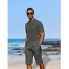 image:imageCOOFANDY Mens 2 Pieces Linen Set Casual Henley Shirts Short Sleeve Beach Yoga Shorts Summer Pants OutfitsDark Grey