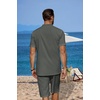 image:imageCOOFANDY Mens 2 Pieces Linen Set Casual Henley Shirts Short Sleeve Beach Yoga Shorts Summer Pants OutfitsDark Grey