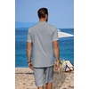 image:imageCOOFANDY Mens 2 Pieces Linen Set Casual Henley Shirts Short Sleeve Beach Yoga Shorts Summer Pants OutfitsGrey