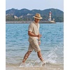 image:imageCOOFANDY Mens 2 Pieces Linen Set Casual Henley Shirts Short Sleeve Beach Yoga Shorts Summer Pants OutfitsKhaki