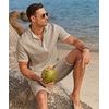 image:imageCOOFANDY Mens 2 Pieces Linen Set Casual Henley Shirts Short Sleeve Beach Yoga Shorts Summer Pants OutfitsKhaki