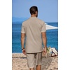 image:imageCOOFANDY Mens 2 Pieces Linen Set Casual Henley Shirts Short Sleeve Beach Yoga Shorts Summer Pants OutfitsKhaki