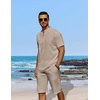 image:imageCOOFANDY Mens 2 Pieces Linen Set Casual Henley Shirts Short Sleeve Beach Yoga Shorts Summer Pants OutfitsKhaki