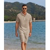 image:imageCOOFANDY Mens 2 Pieces Linen Set Casual Henley Shirts Short Sleeve Beach Yoga Shorts Summer Pants OutfitsKhaki