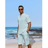 image:imageCOOFANDY Mens 2 Pieces Linen Set Casual Henley Shirts Short Sleeve Beach Yoga Shorts Summer Pants OutfitsLight Blue
