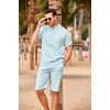 image:imageCOOFANDY Mens 2 Pieces Linen Set Casual Henley Shirts Short Sleeve Beach Yoga Shorts Summer Pants OutfitsLight Blue