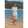 image:imageCOOFANDY Mens 2 Pieces Linen Set Casual Henley Shirts Short Sleeve Beach Yoga Shorts Summer Pants OutfitsLight Blue