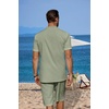 image:imageCOOFANDY Mens 2 Pieces Linen Set Casual Henley Shirts Short Sleeve Beach Yoga Shorts Summer Pants OutfitsLight Green