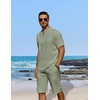 image:imageCOOFANDY Mens 2 Pieces Linen Set Casual Henley Shirts Short Sleeve Beach Yoga Shorts Summer Pants OutfitsLight Green
