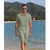 image:imageCOOFANDY Mens 2 Pieces Linen Set Casual Henley Shirts Short Sleeve Beach Yoga Shorts Summer Pants OutfitsLight Green
