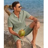 image:imageCOOFANDY Mens 2 Pieces Linen Set Casual Henley Shirts Short Sleeve Beach Yoga Shorts Summer Pants OutfitsLight Green