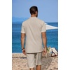 image:imageCOOFANDY Mens 2 Pieces Linen Set Casual Henley Shirts Short Sleeve Beach Yoga Shorts Summer Pants OutfitsLight Khaki