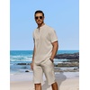 image:imageCOOFANDY Mens 2 Pieces Linen Set Casual Henley Shirts Short Sleeve Beach Yoga Shorts Summer Pants OutfitsLight Khaki