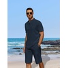 image:imageCOOFANDY Mens 2 Pieces Linen Set Casual Henley Shirts Short Sleeve Beach Yoga Shorts Summer Pants OutfitsNavy Blue