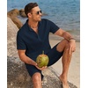 image:imageCOOFANDY Mens 2 Pieces Linen Set Casual Henley Shirts Short Sleeve Beach Yoga Shorts Summer Pants OutfitsNavy Blue