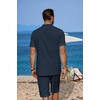 image:imageCOOFANDY Mens 2 Pieces Linen Set Casual Henley Shirts Short Sleeve Beach Yoga Shorts Summer Pants OutfitsNavy Blue