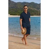 image:imageCOOFANDY Mens 2 Pieces Linen Set Casual Henley Shirts Short Sleeve Beach Yoga Shorts Summer Pants OutfitsNavy Blue