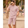 image:imageCOOFANDY Mens 2 Pieces Linen Set Casual Henley Shirts Short Sleeve Beach Yoga Shorts Summer Pants OutfitsPink