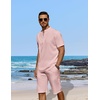 image:imageCOOFANDY Mens 2 Pieces Linen Set Casual Henley Shirts Short Sleeve Beach Yoga Shorts Summer Pants OutfitsPink