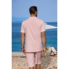 image:imageCOOFANDY Mens 2 Pieces Linen Set Casual Henley Shirts Short Sleeve Beach Yoga Shorts Summer Pants OutfitsPink