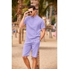 image:imageCOOFANDY Mens 2 Pieces Linen Set Casual Henley Shirts Short Sleeve Beach Yoga Shorts Summer Pants OutfitsPurple