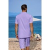 image:imageCOOFANDY Mens 2 Pieces Linen Set Casual Henley Shirts Short Sleeve Beach Yoga Shorts Summer Pants OutfitsPurple