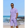 image:imageCOOFANDY Mens 2 Pieces Linen Set Casual Henley Shirts Short Sleeve Beach Yoga Shorts Summer Pants OutfitsPurple